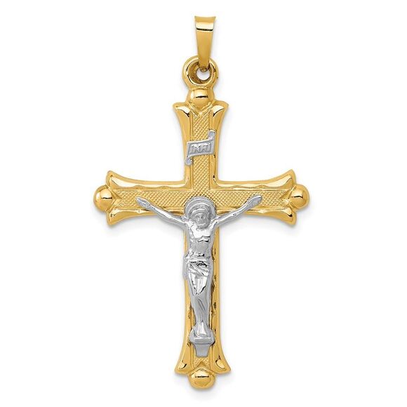 Kazi Luxury 14k Two-Tone Textured and Polished INRI Crucifix Pendant